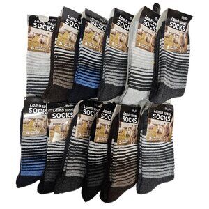 Men’s Lamb Wool Thermal Crew Socks 12 Pack – Warm Winter Striped Work & Hiking